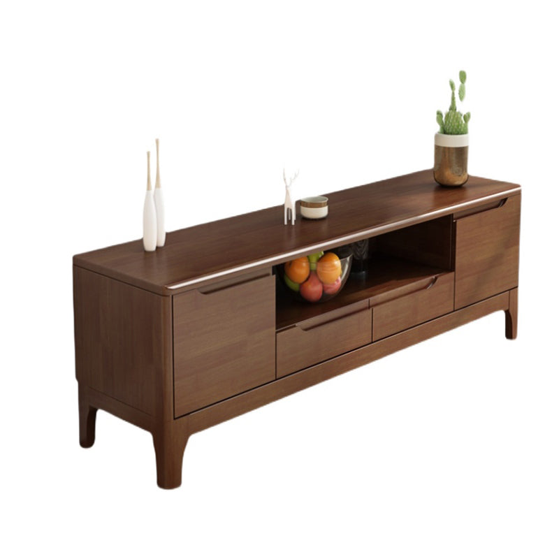 Rubber Wood TV Stand Console Open Storage TV Stand with Drawers and Doors , 15" D X 19" H