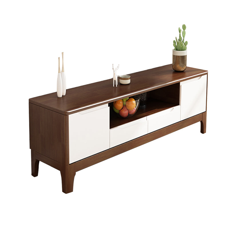 Rubber Wood TV Stand Console Open Storage TV Stand with Drawers and Doors , 15" D X 19" H