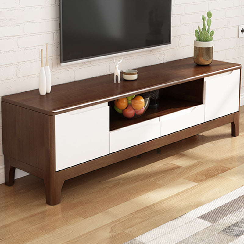 Rubber Wood TV Stand Console Open Storage TV Stand with Drawers and Doors , 15" D X 19" H