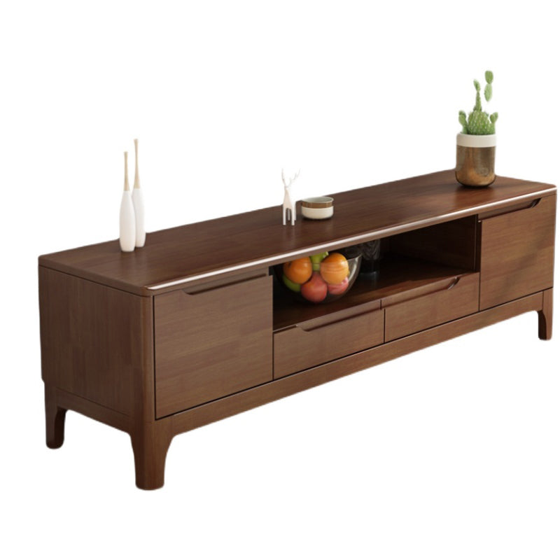 Rubber Wood TV Stand Console Open Storage TV Stand with Drawers and Doors , 15" D X 19" H