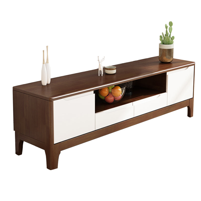 Rubber Wood TV Stand Console Open Storage TV Stand with Drawers and Doors , 15" D X 19" H