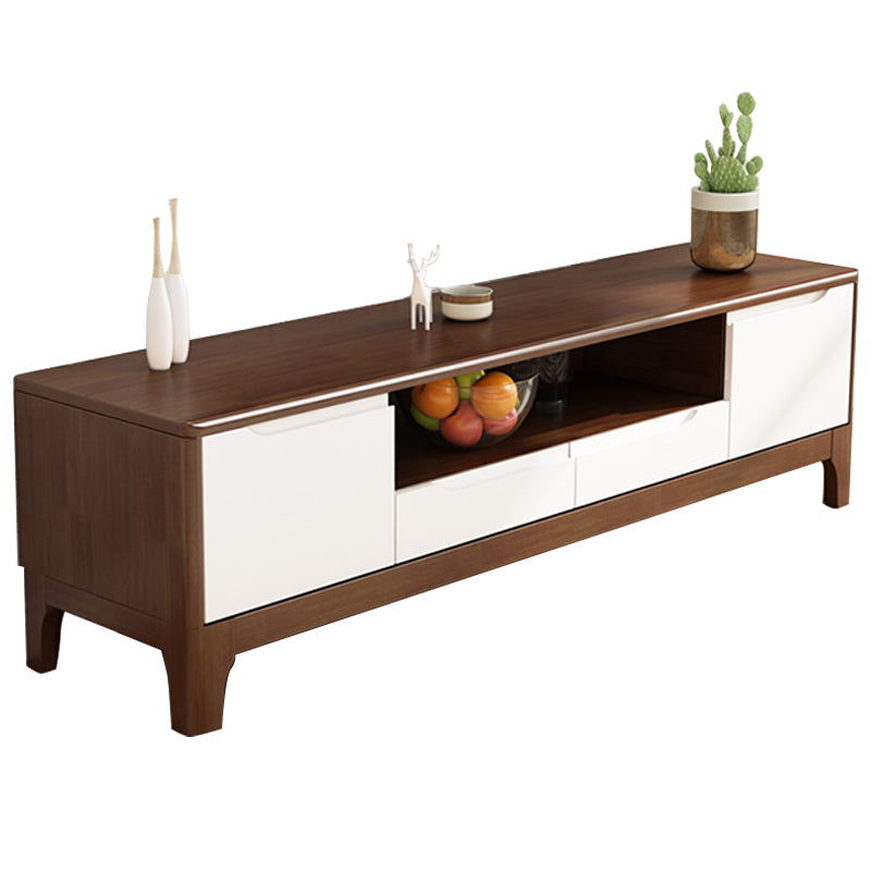 Rubber Wood TV Stand Console Open Storage TV Stand with Drawers and Doors , 15" D X 19" H