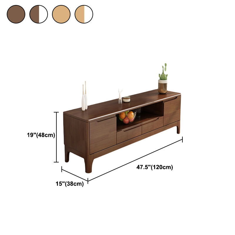 Rubber Wood TV Stand Console Open Storage TV Stand with Drawers and Doors , 15" D X 19" H