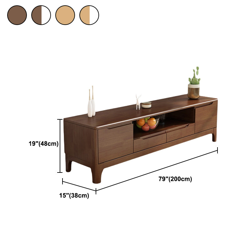 Rubber Wood TV Stand Console Open Storage TV Stand with Drawers and Doors , 15" D X 19" H