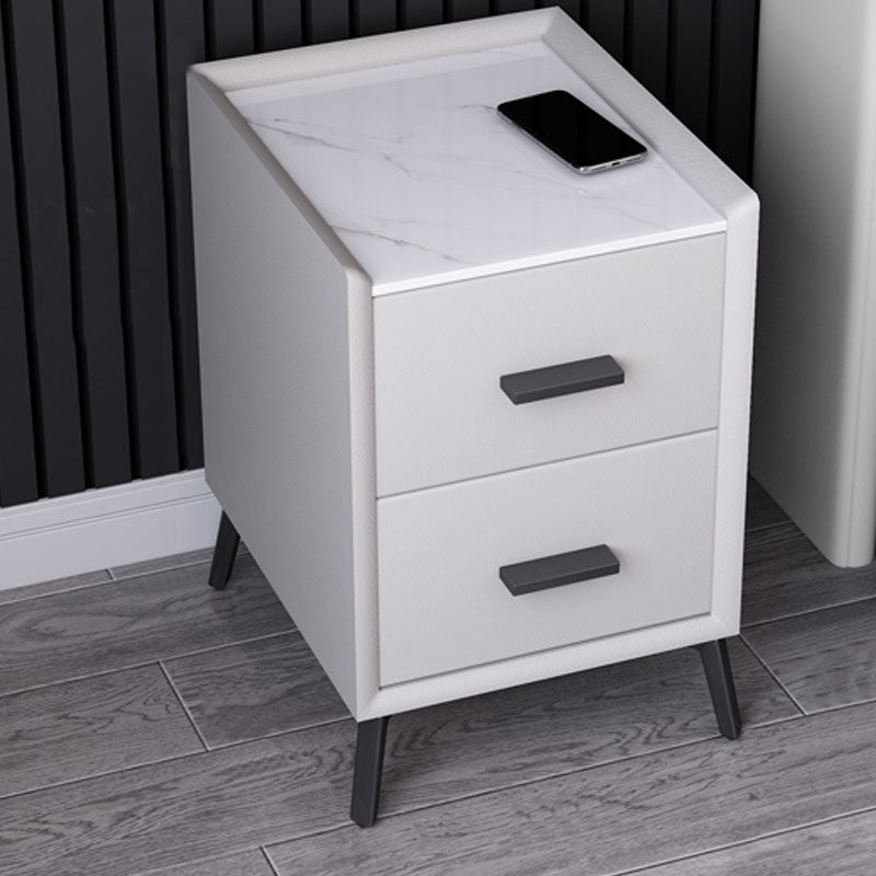 Modern Stone Top Night Table 3 - Drawer Nightstand with Black Legs