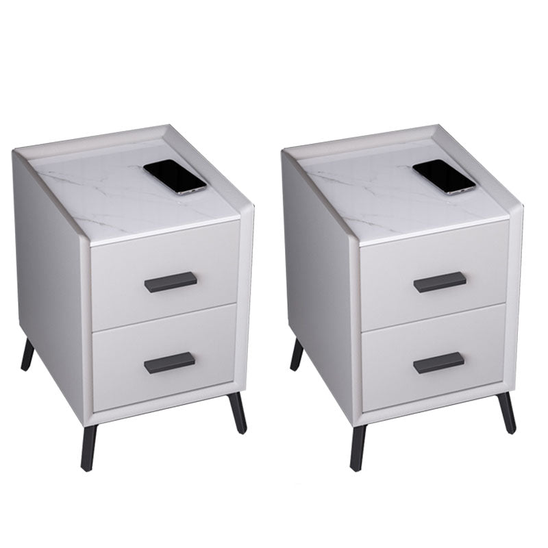 Modern Stone Top Night Table 3 - Drawer Nightstand with Black Legs