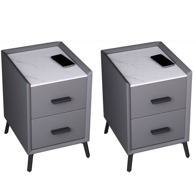 Modern Stone Top Night Table 3 - Drawer Nightstand with Black Legs