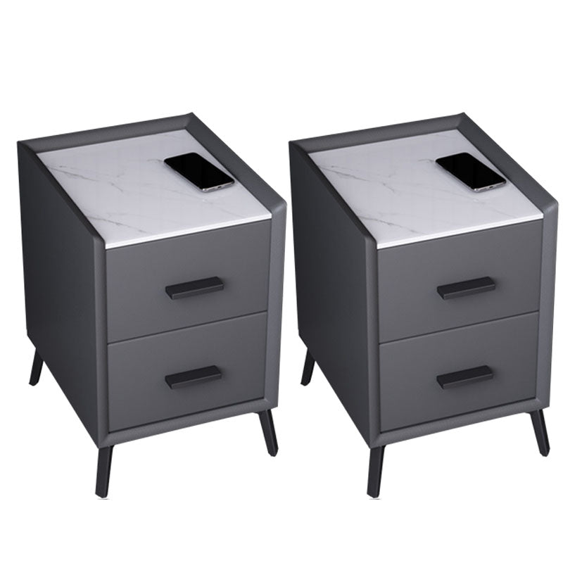 Modern Stone Top Night Table 3 - Drawer Nightstand with Black Legs