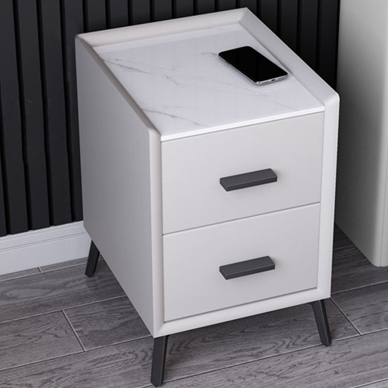 Modern Stone Top Night Table 3 - Drawer Nightstand with Black Legs