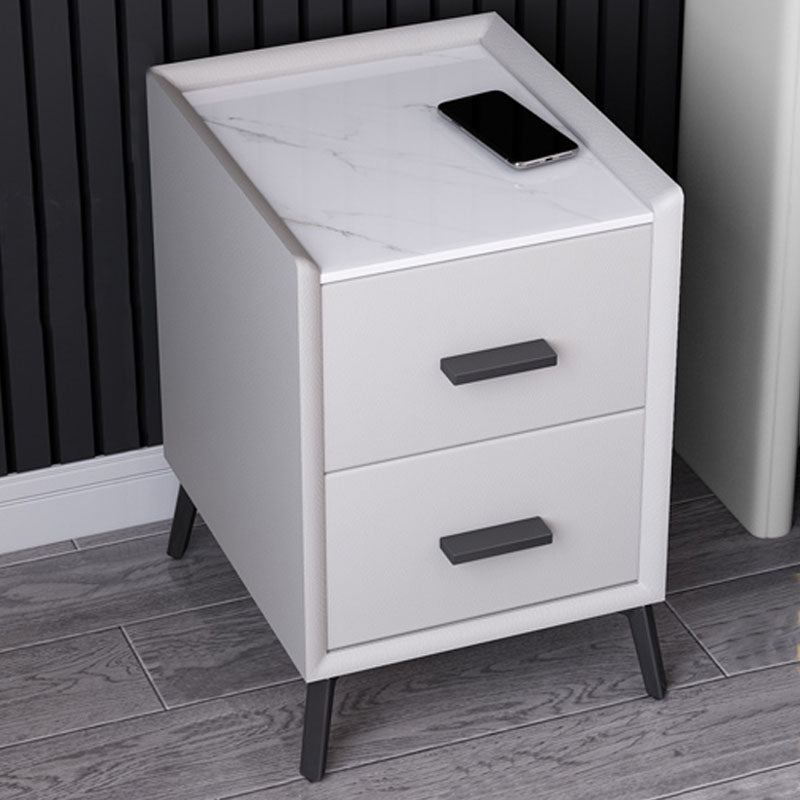 Modern Stone Top Night Table 3 - Drawer Nightstand with Black Legs