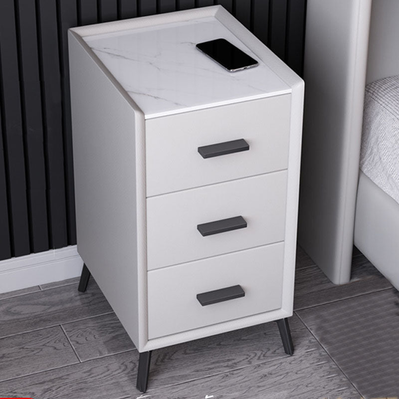 Modern Stone Top Night Table 3 - Drawer Nightstand with Black Legs