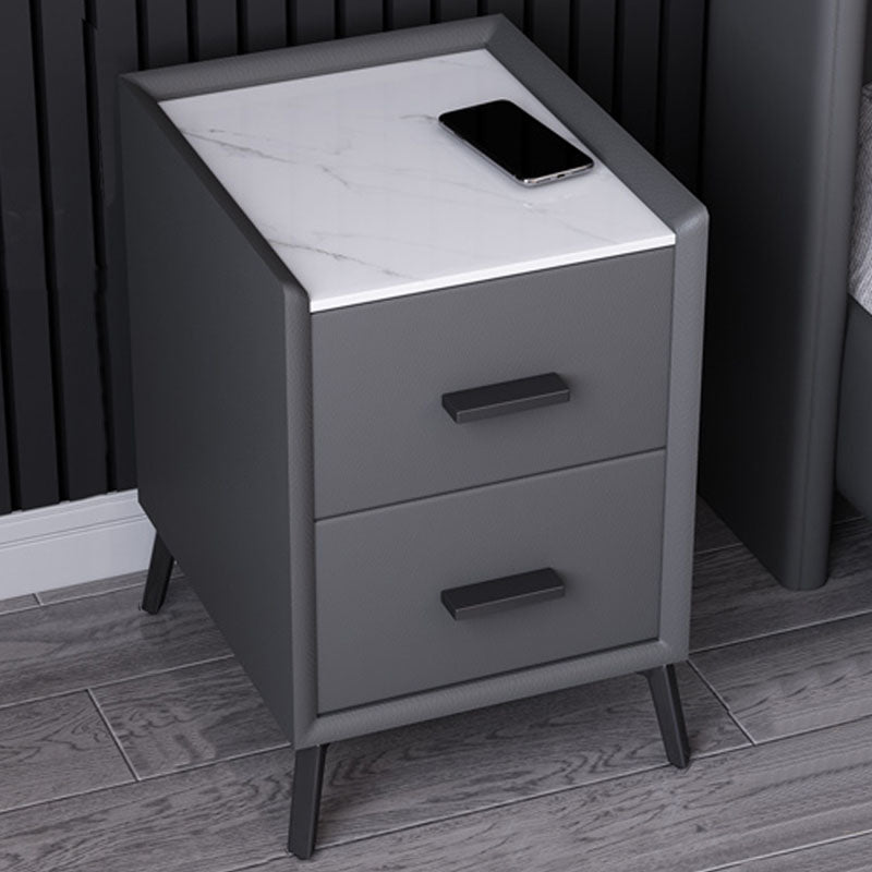 Modern Stone Top Night Table 3 - Drawer Nightstand with Black Legs