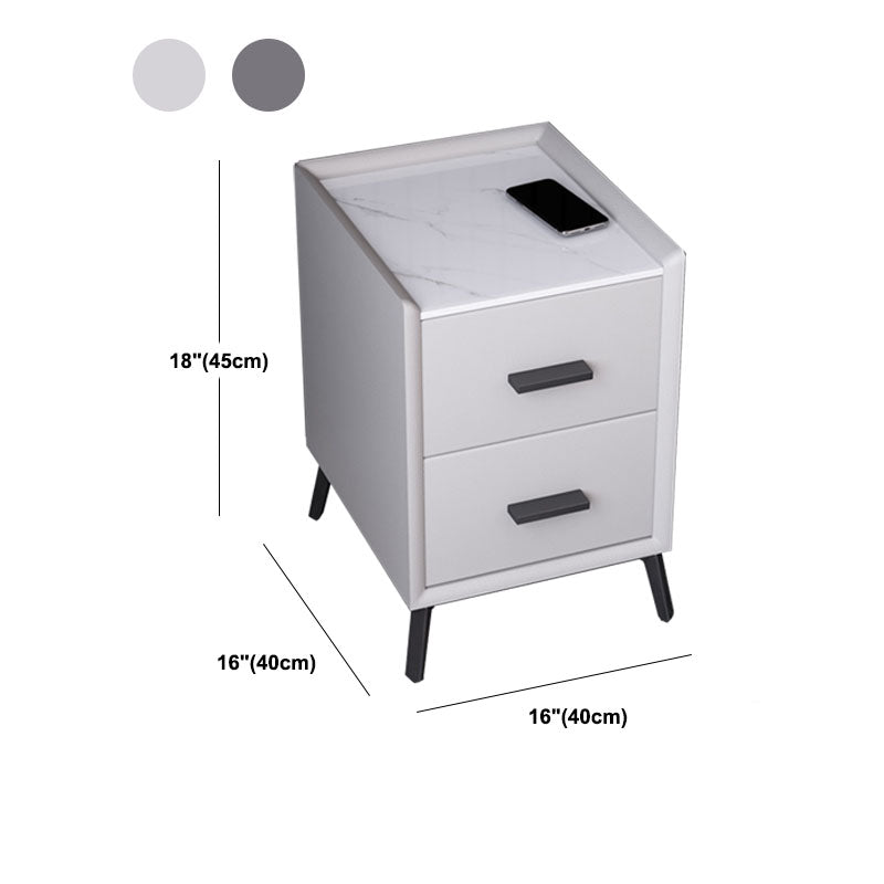 Modern Stone Top Night Table 3 - Drawer Nightstand with Black Legs