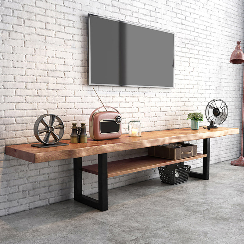 Pine Wood 1-Shelf TV Stand Industrial 2-Tier 17.72" H TV Stand