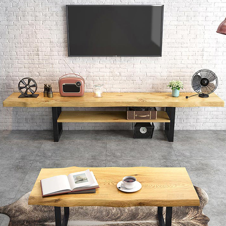 Pine Wood 1-Shelf TV Stand Industrial 2-Tier 17.72" H TV Stand