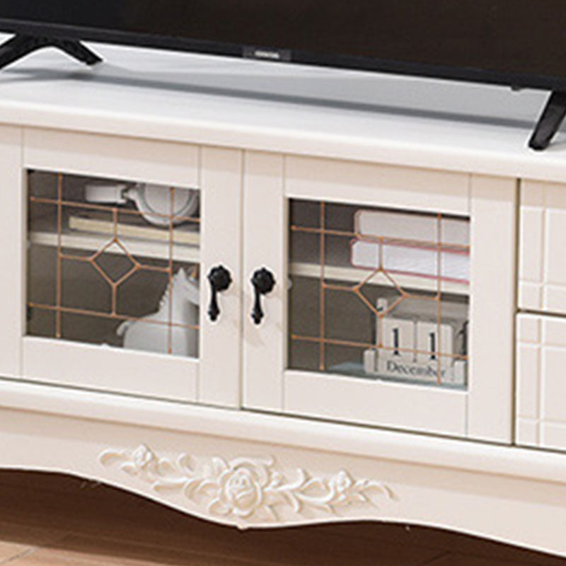 Traditional Solid Wood TV Cabinet Living Room Luxury TV Stand with Glass Doors