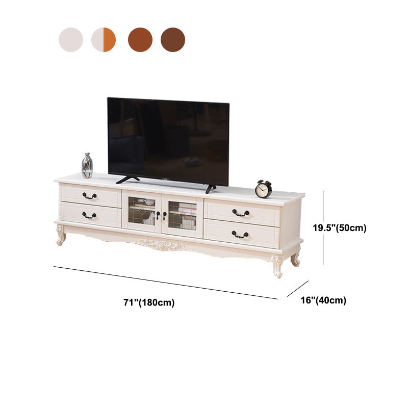 Traditional Solid Wood TV Cabinet Living Room Luxury TV Stand with Glass Doors