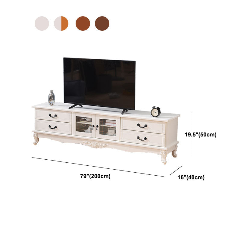 Traditional Solid Wood TV Cabinet Living Room Luxury TV Stand with Glass Doors