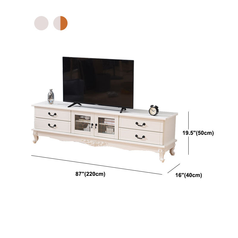 Traditional Solid Wood TV Cabinet Living Room Luxury TV Stand with Glass Doors