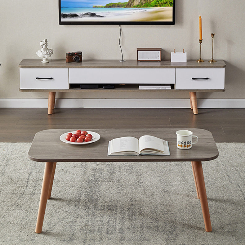 Nordic Wood Simple TV Stand 9.45" D 2 Drawers TV Stand Console