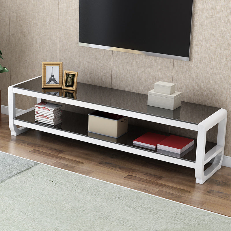 Glam Glass Top Media Console TV Stand Open Shelving TV Stand Console