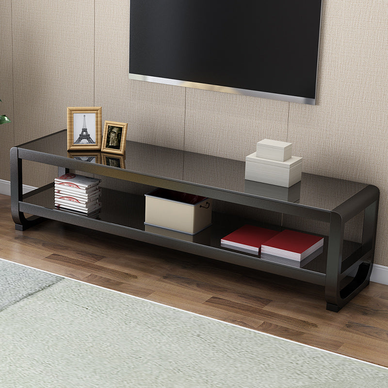 Glam Glass Top Media Console TV Stand Open Shelving TV Stand Console