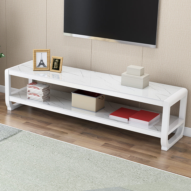 Glam Glass Top Media Console TV Stand Open Shelving TV Stand Console