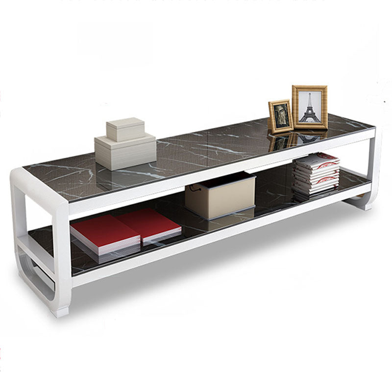 Glam Glass Top Media Console TV Stand Open Shelving TV Stand Console