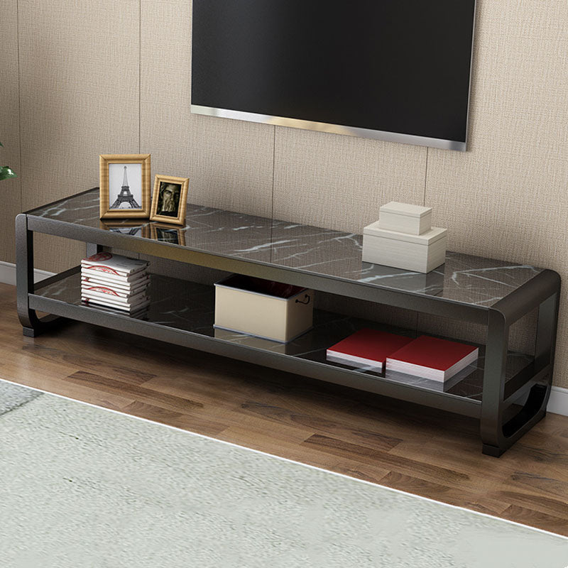 Glam Glass Top Media Console TV Stand Open Shelving TV Stand Console