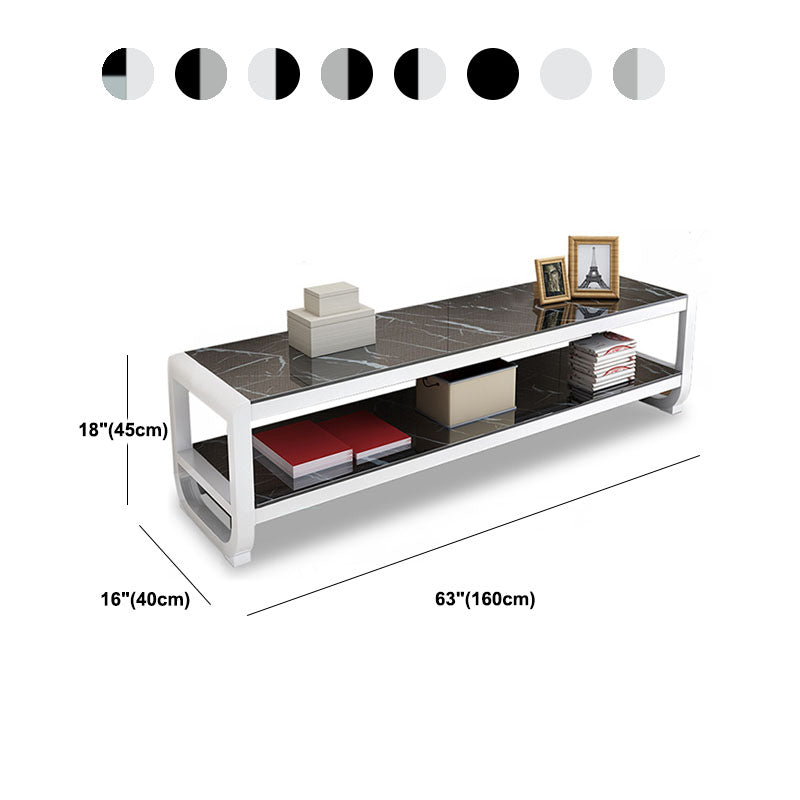 Glam Glass Top Media Console TV Stand Open Shelving TV Stand Console