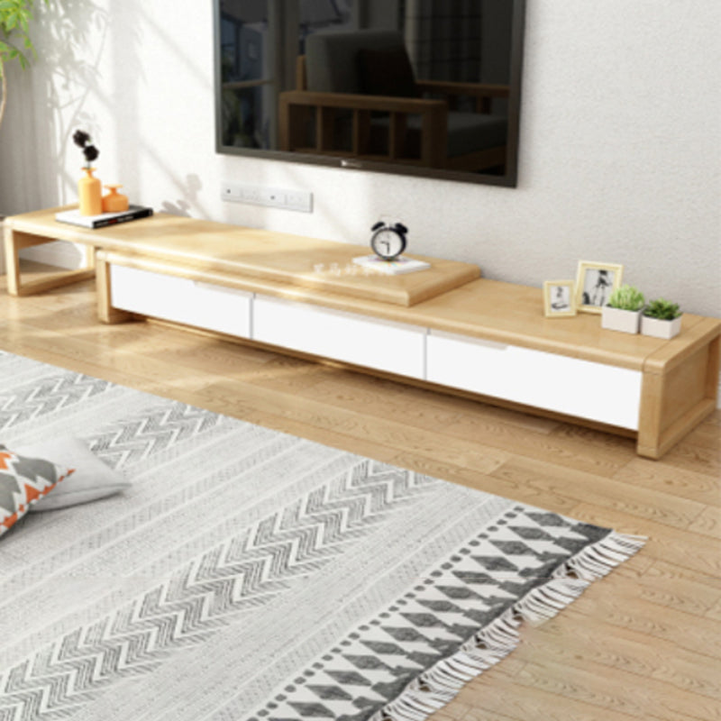 Rubberwood TV Stand Console Traditional TV Console with Drawers