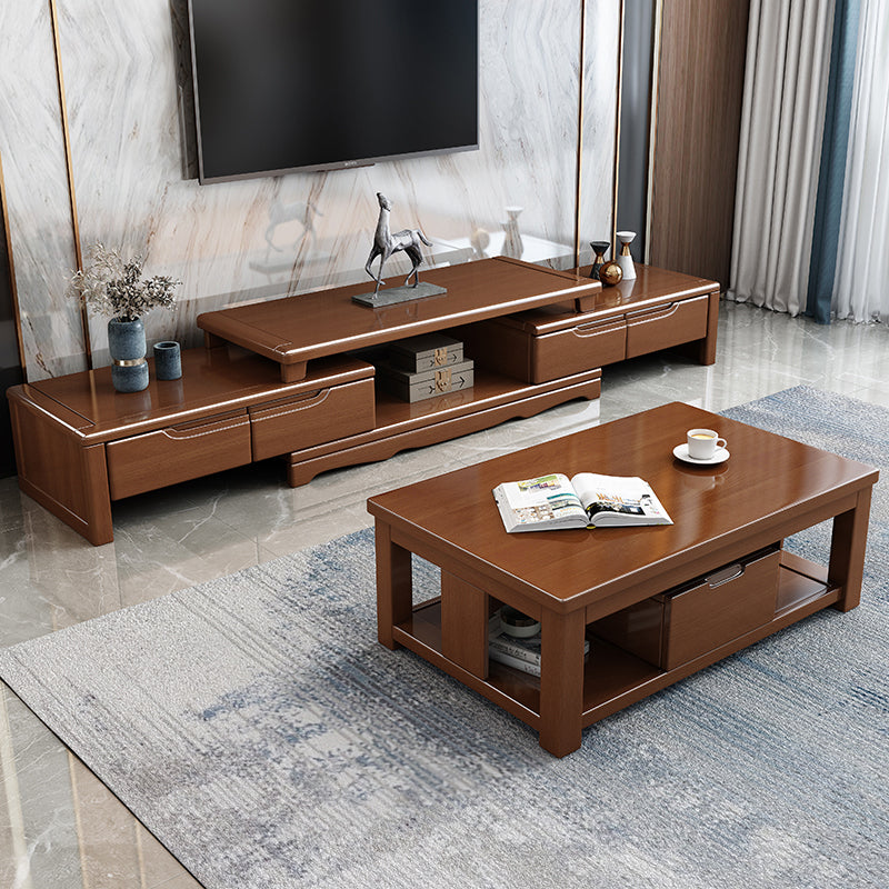 Rubberwood TV Stand Console Traditional TV Console with Drawers