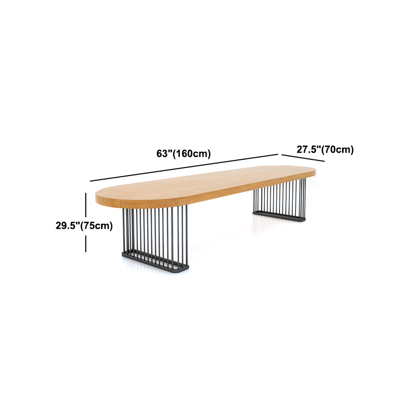 Natural Oval Solid Wood Desk Industrial Writing Desk with Black Steel Table Leg