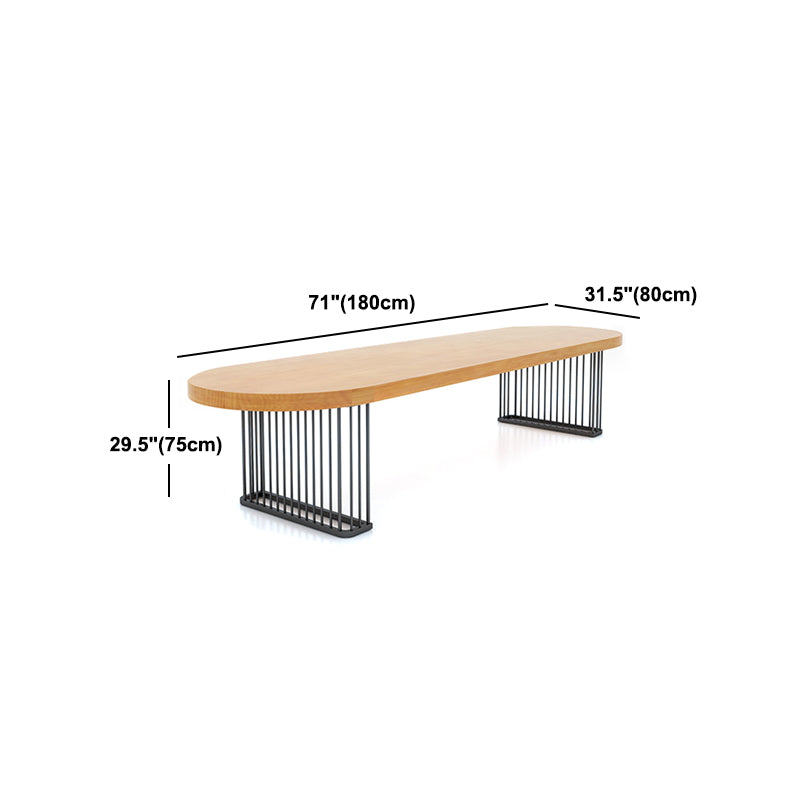 Natural Oval Solid Wood Desk Industrial Writing Desk with Black Steel Table Leg