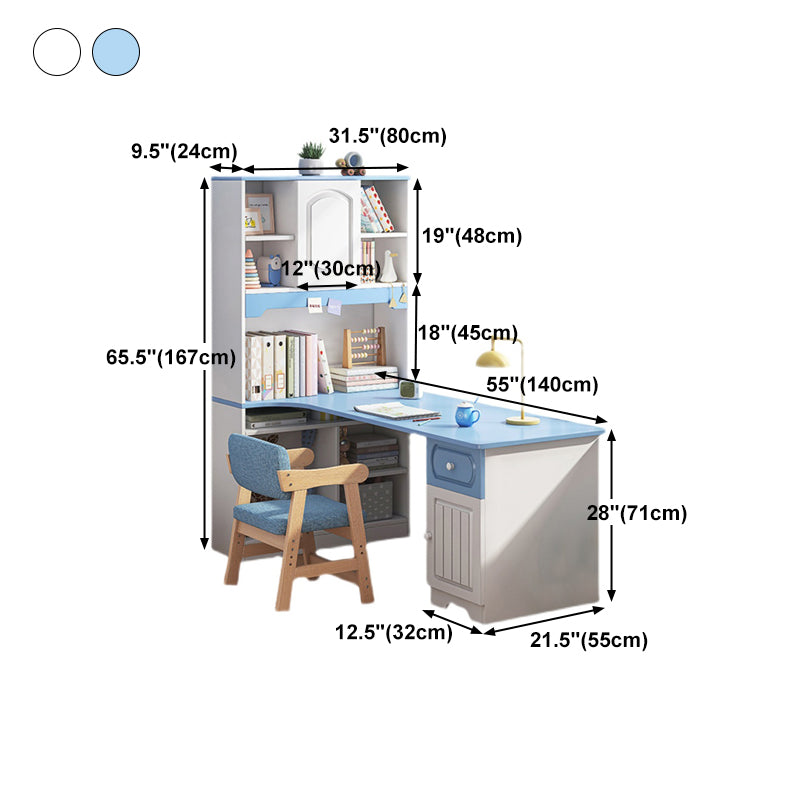 Contemporary Corner Writing Desk Manufactured Wood Home Desk With Bookshelf