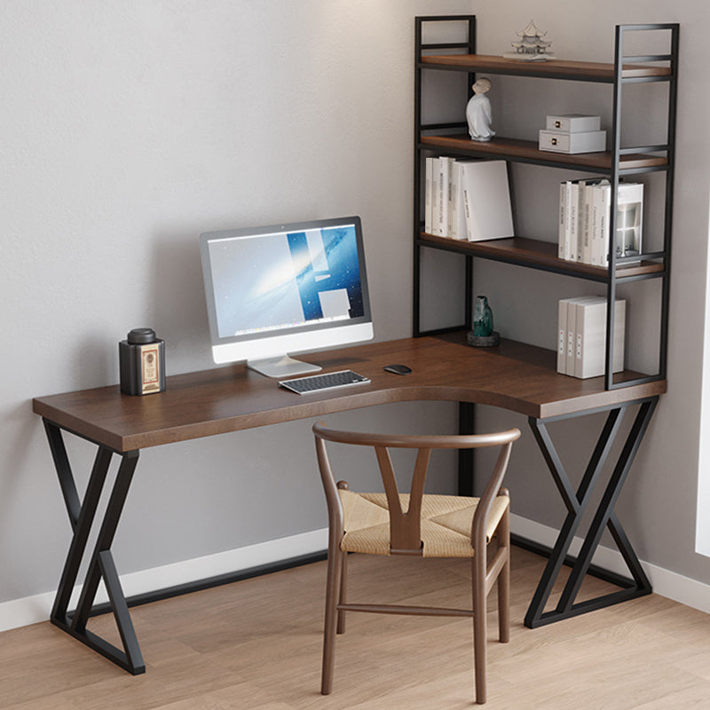 L-Shape Right Corner Desk Modern & Contemporary Brown Writing Desk with Shelf