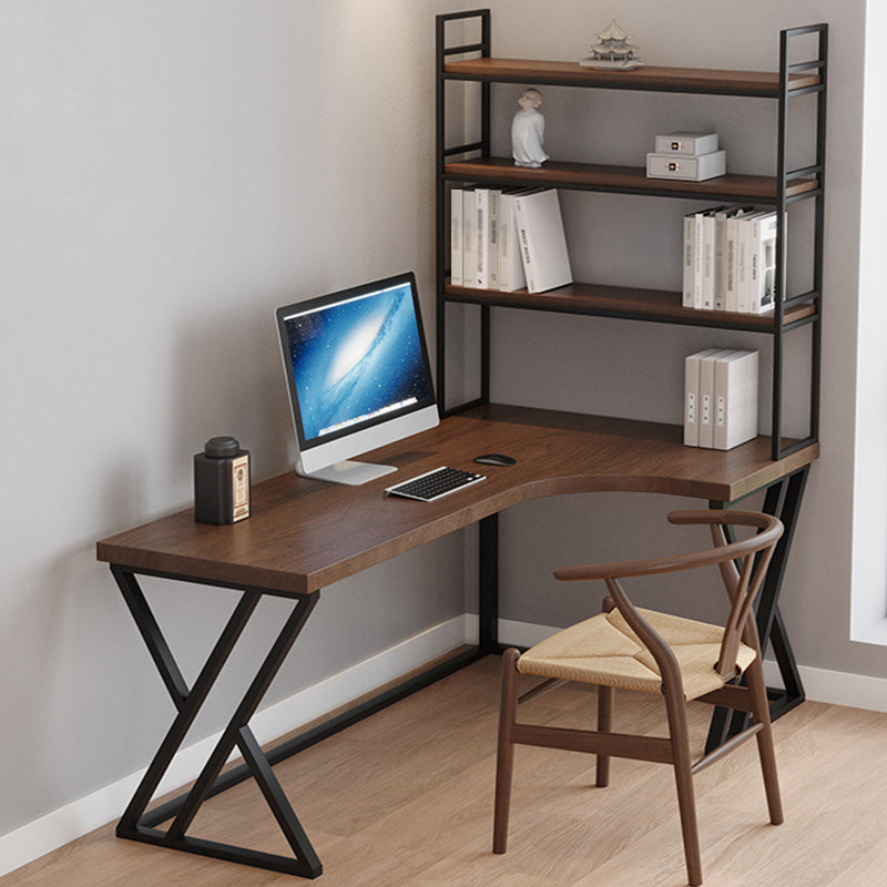 L-Shape Right Corner Desk Modern & Contemporary Brown Writing Desk with Shelf