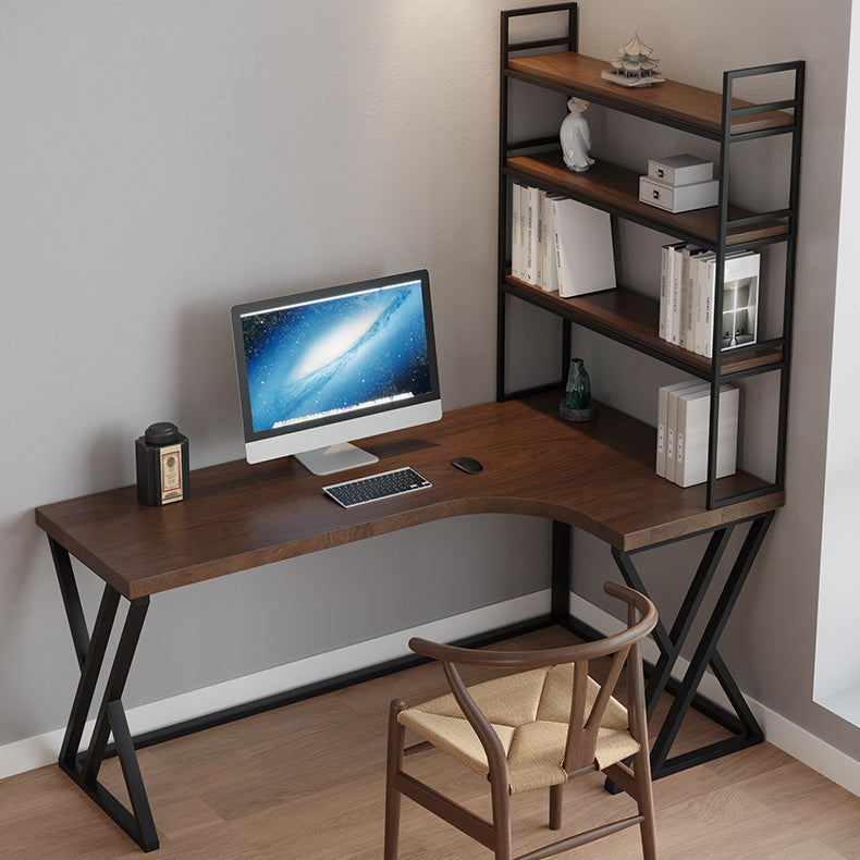 L-Shape Right Corner Desk Modern & Contemporary Brown Writing Desk with Shelf