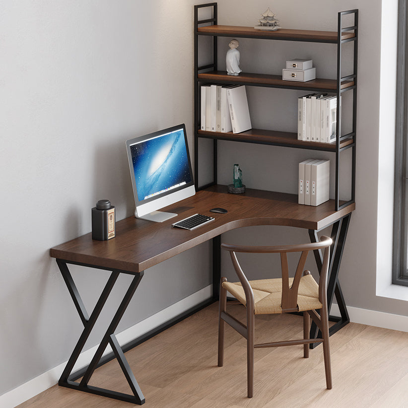 L-Shape Right Corner Desk Modern & Contemporary Brown Writing Desk with Shelf