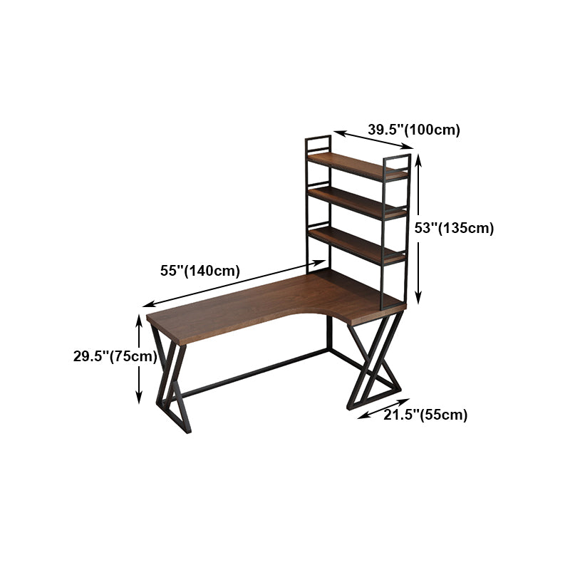 L-Shape Right Corner Desk Modern & Contemporary Brown Writing Desk with Shelf