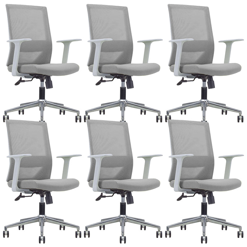 Modern Fixed Arms Chair with Wheels Mid-back Task Chair Mesh Desk Chair