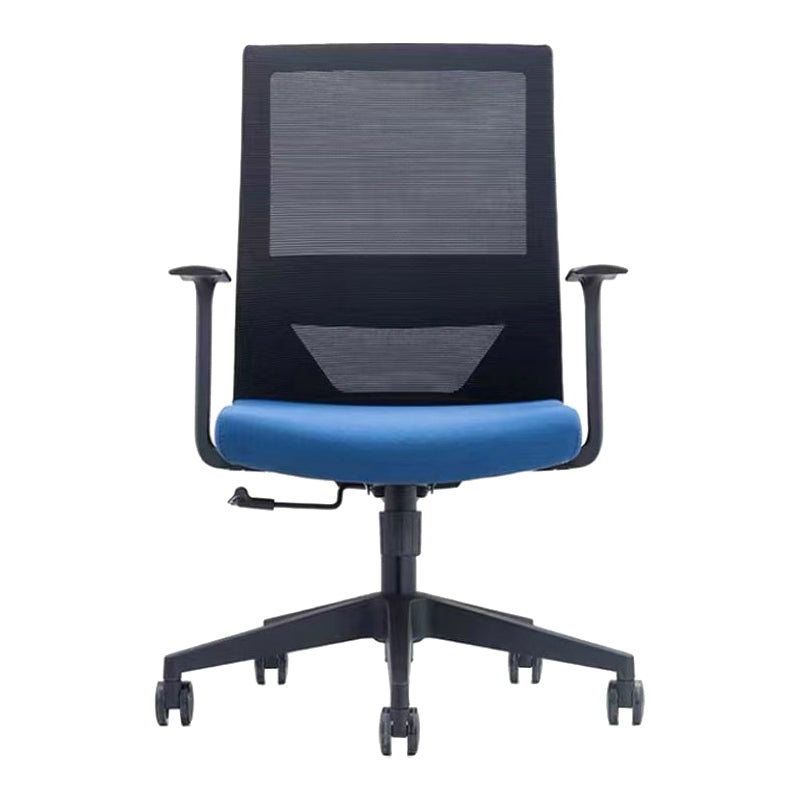 Modern Fixed Arms Chair with Wheels Mid-back Task Chair Mesh Desk Chair