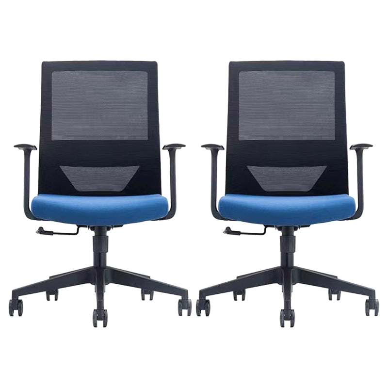 Modern Fixed Arms Chair with Wheels Mid-back Task Chair Mesh Desk Chair