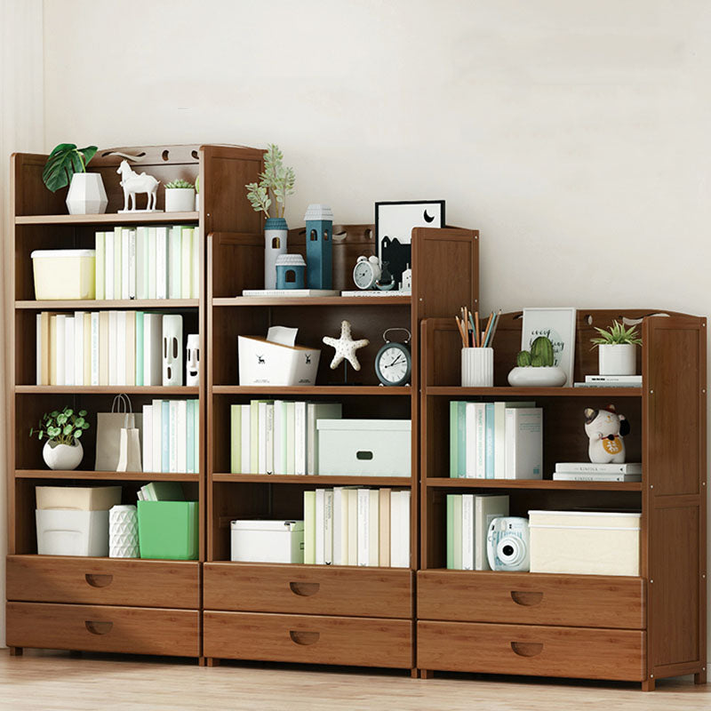 Modern Bamboo Shelf Bookcase Brown Closed Back Book Shelf for Study Room