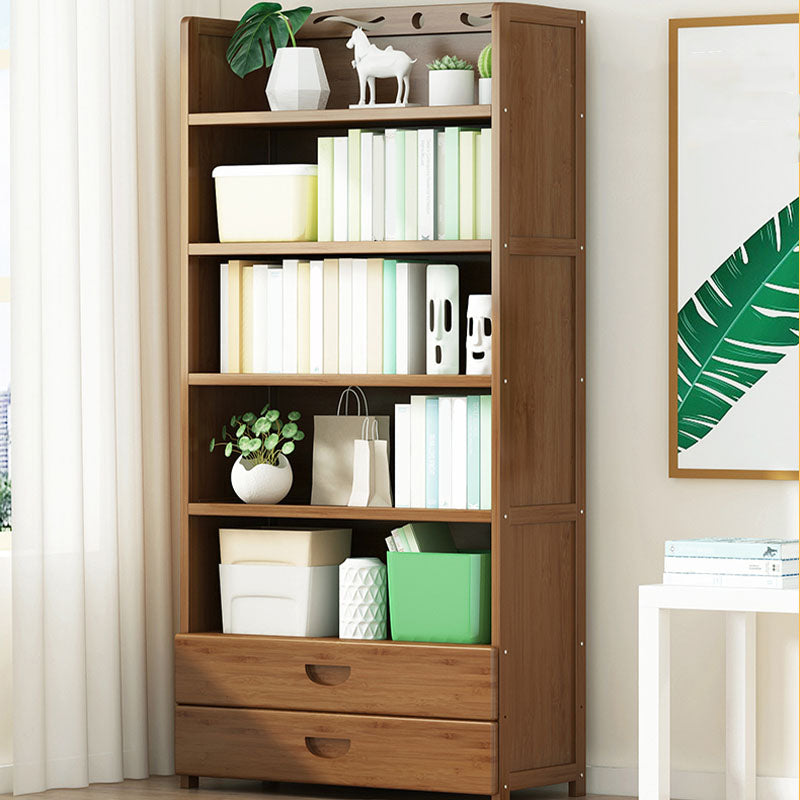 Modern Bamboo Shelf Bookcase Brown Closed Back Book Shelf for Study Room