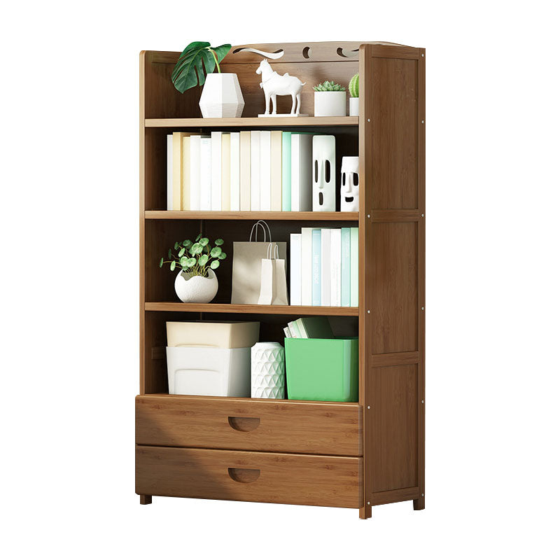 Modern Bamboo Shelf Bookcase Brown Closed Back Book Shelf for Study Room