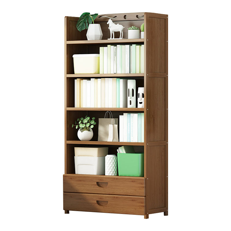 Modern Bamboo Shelf Bookcase Brown Closed Back Book Shelf for Study Room