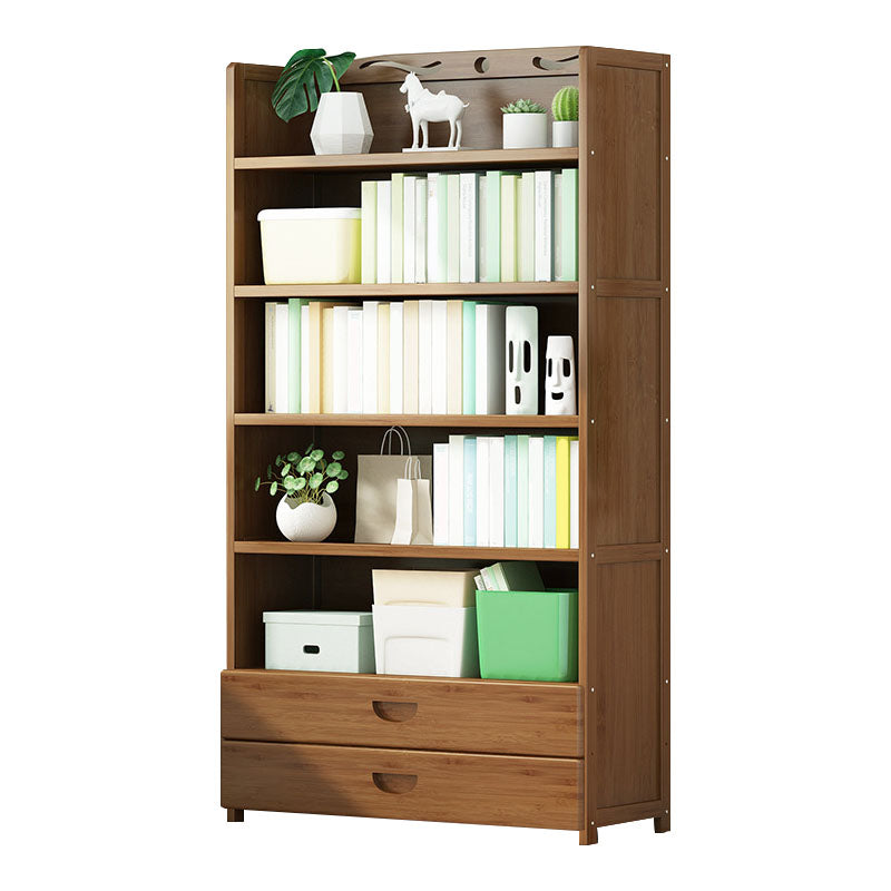 Modern Bamboo Shelf Bookcase Brown Closed Back Book Shelf for Study Room