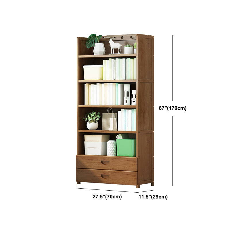 Modern Bamboo Shelf Bookcase Brown Closed Back Book Shelf for Study Room