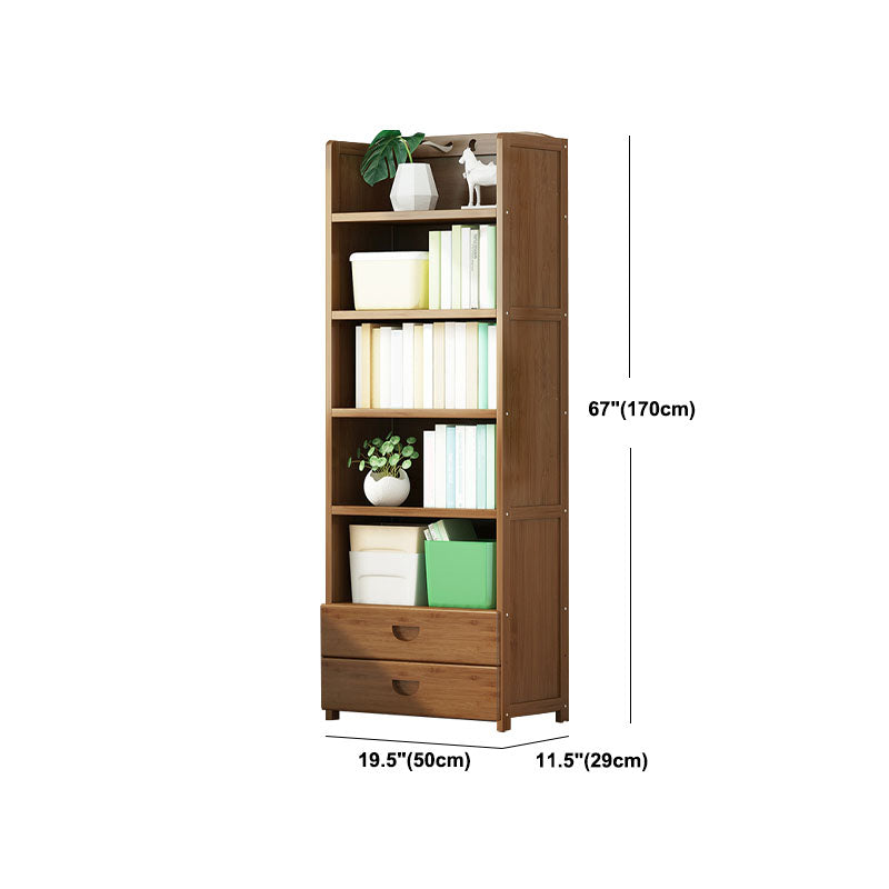 Modern Bamboo Shelf Bookcase Brown Closed Back Book Shelf for Study Room